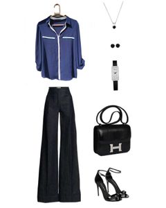 Chic Navy Blue Button-Up Blouse