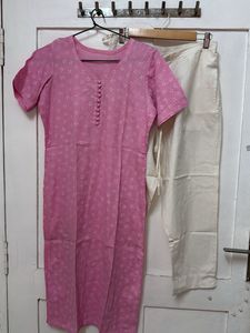 Pure cotton Floral pink Kurta pant set