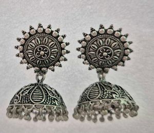 New Oxidized Silver Jhumka Earrings