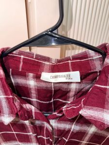 Maroon Plaid Cropped Button-Up Shirt