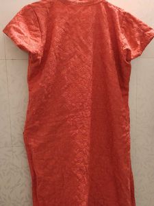 Women's Orange Embroidered Kurta
