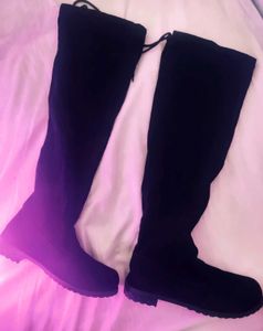Black Velvet Knee-High Boots