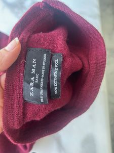 Zara Men's Maroon Crew Neck Sweater