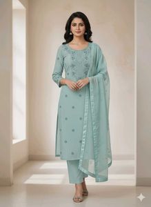 Elegant Pastel Sea green  Cotton Unstitched Suit