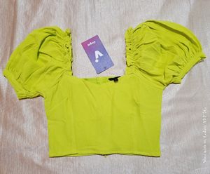 Ruffled Shoulders Crop Top Puff Sleevs Sweetheart