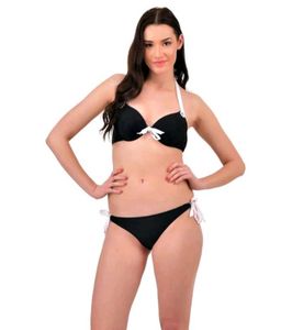 Black Halter Bikini Top with White Trim