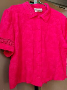 Vibrant Pink Embroidered Blouse with shoulder pads
