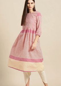 Chic Striped Kurta with Bow Detail