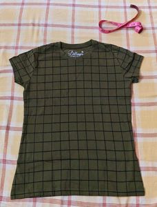 Olive Green Grid Print T-Shirt