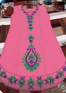 Pink Embroidered Sleeveless Kurta