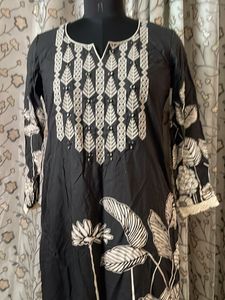 Black Kurta with White Floral Print