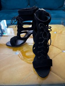 Laced Gladiator Suede Heels
