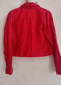 Vibrant Red Cropped Denim Jacket