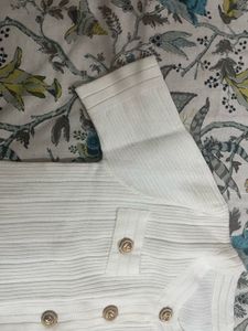 White Ribbed Button-Up Cardigan