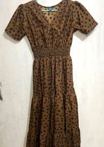 Brown Spot Tiered Midi Dress