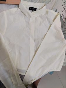 Cream Cropped Collared Shirt
