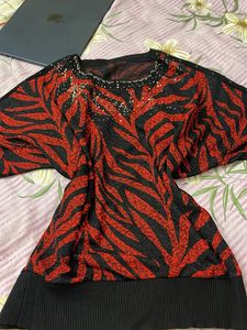 Y2K Rhinestone Zebra Print Mesh Top