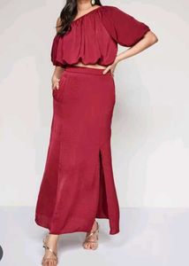 And Red One Shoulder Waterfall Skirt Co-ord Set