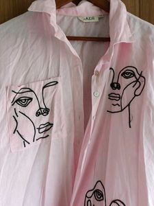 Pink Embroidered Face Shirt
