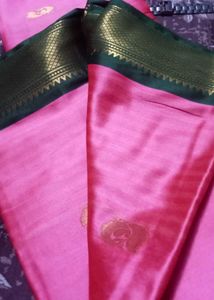 Elegant Pink Silk Saree with Gold Border