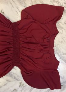 Chic Maroon Flutter Sleeve Dress