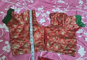 Red Brocade Blouse with Green Accents
