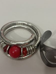 Unique Red Bead Silver Bangle