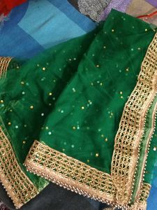 Elegant Green & Gold Embellished Dupatta