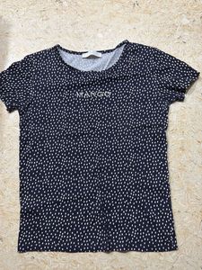(M) Mango Navy Polka Dot T-Shirt