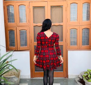 Chic Red Plaid Fit & Flare Dress