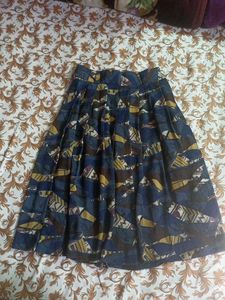 Blue Printed Midi Skirt
