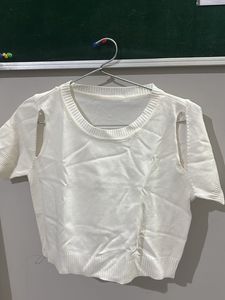 White Knit Cropped Top