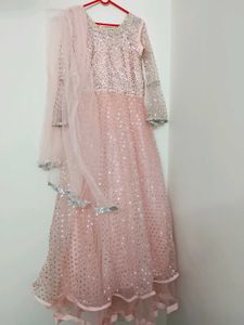 Stunning Pink Sequined Gown with Dupatta