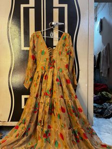 Mustard Gold Floral Tiered Maxi Dress 🌼