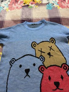 Cute Bear Print Blue Sweater
