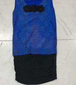 Blue Lace Overlay Tunic Top