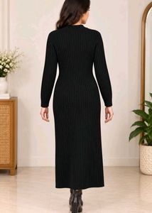 Black Ribbed Mock Neck Midi Dress
