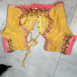 gota Patti Yellow Saree with Embellished Blouse