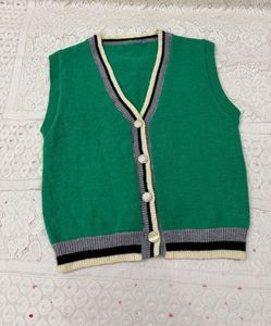 V-neck Green button-down knit sweater vest
