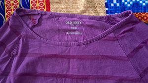 off shoulder Purple Striped 3/4 Sleeve Top