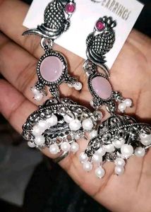 Boho Silver Jhumka Earrings