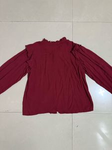 Red Ruffled Sleeve Top