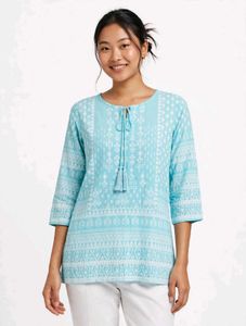 Blue Printed Tassel Neck Kurta