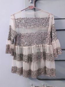 Sparkly Striped Bell Sleeve Top