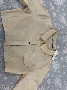 Stylish Beige Button-Up Crop Top