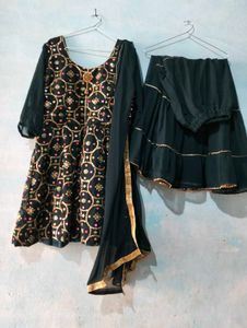 Green colour heavy sharara suit with dupatta