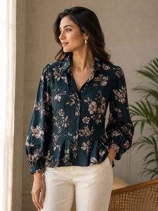 Chic Floral Print Peplum Top