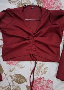 Long Flare Sleeve tie up Burgundy top 💄