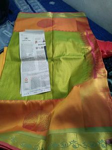 Elegant Green &amp; Orange Saree pure pattu