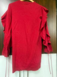 Red Ruffle Sleeve Mini Dress